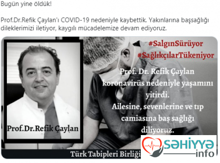 Azərbaycandan qayıdan Türkiyəli məşhur həkim Prof. Dr. Refik Çaylan koronadan dünyasını dəyişdi.